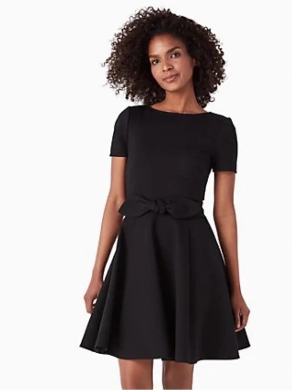 Kate Spade Elegant Black Fit-and-Flare Dress with Waist Bow